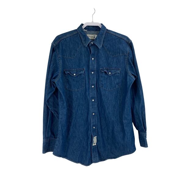Vintage Genuine Roebucks Pearl Snap Large Men’s Denim Western Cowboy Shirt - Picture 1 of 12